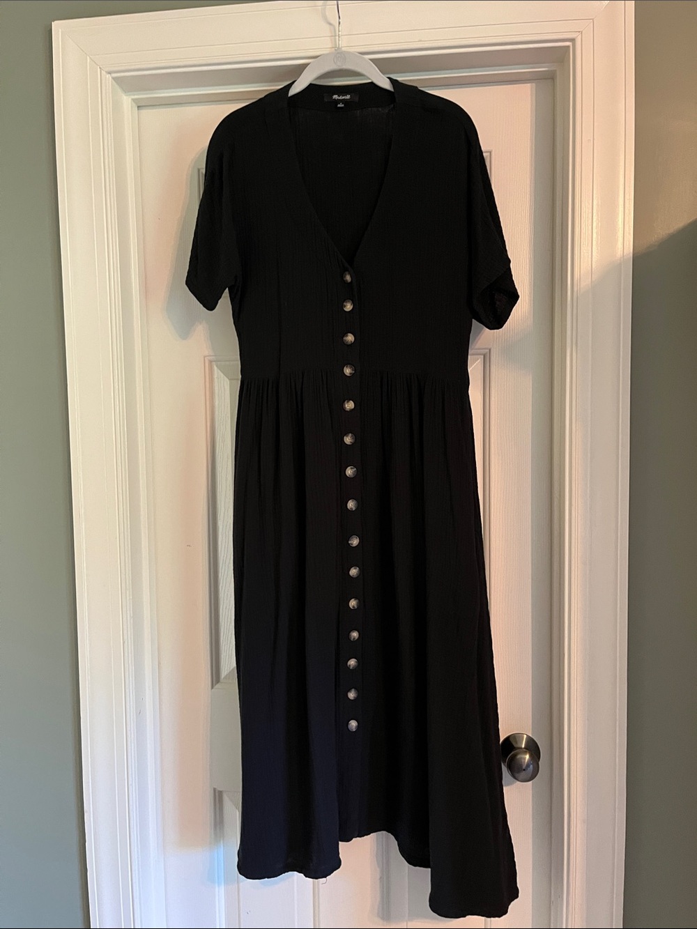 Madewell Black Button-Front Midi Dress